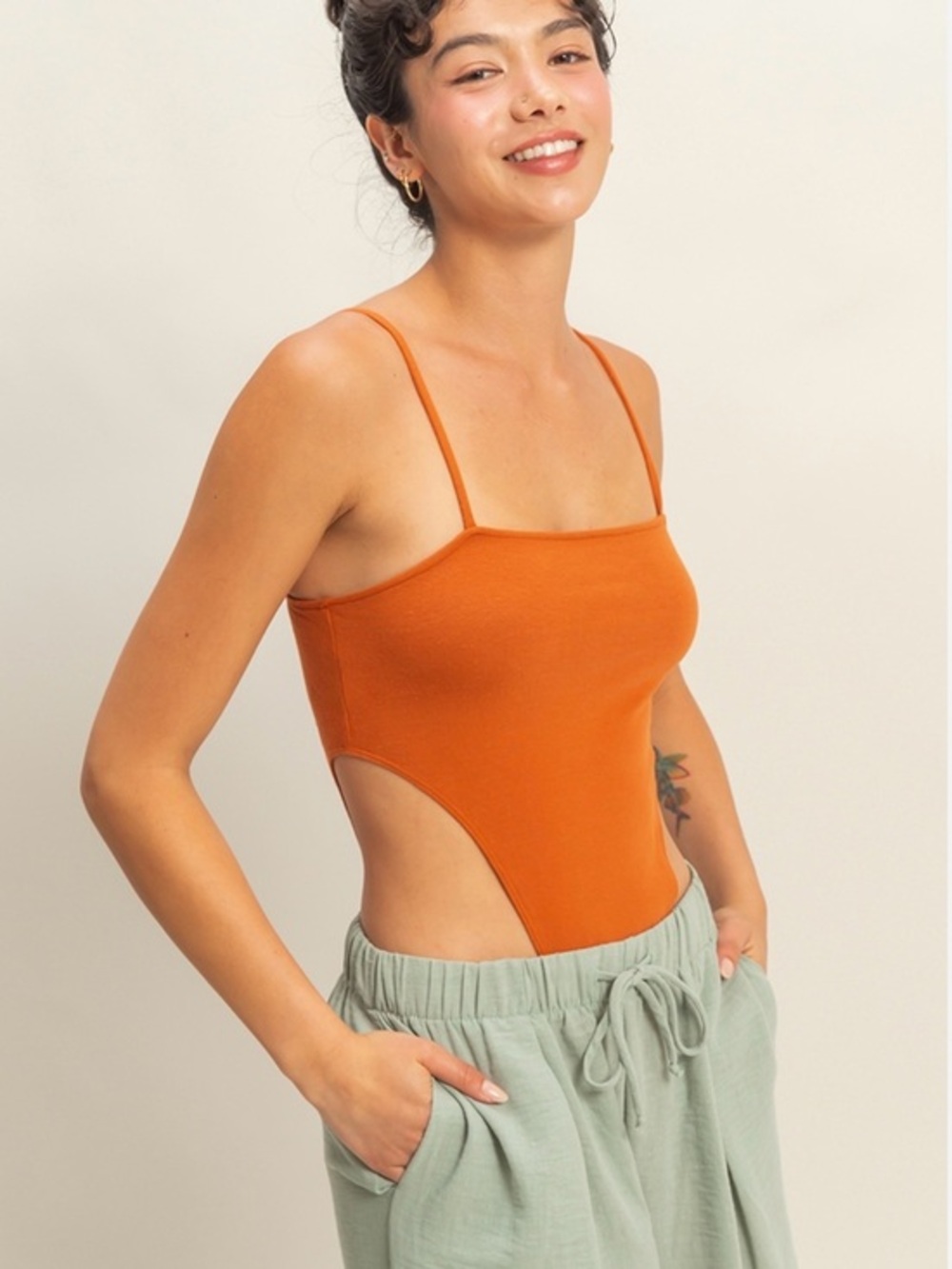 NWT Sleek Orange Slim-Strap Bodysuit - Small